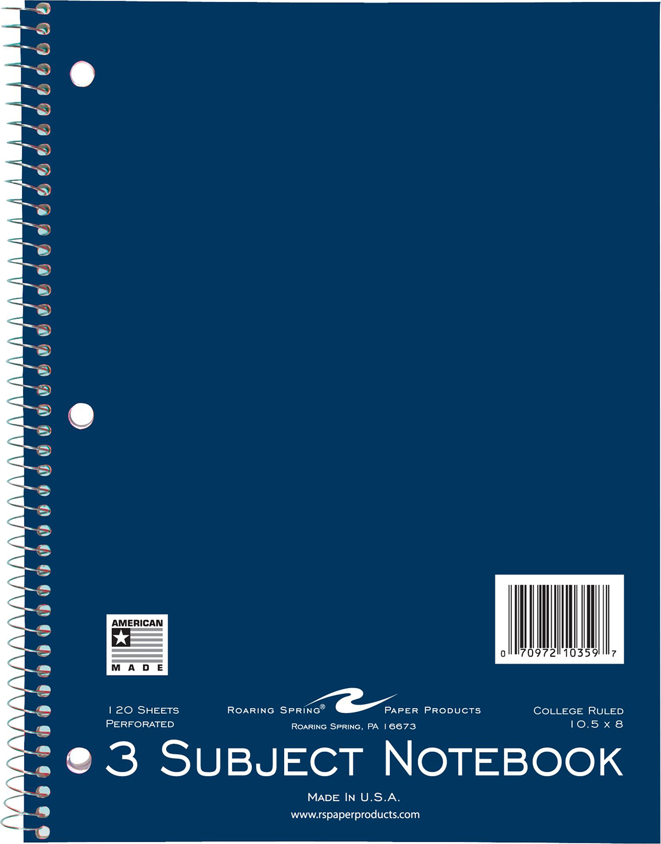 NOTEBOOK 10.5x8 120 SHEETS 3 SUBJECT